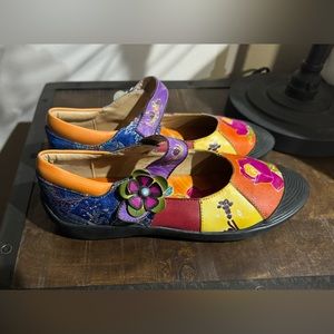 Soffia Women’s Boho Festival Mary Jane Floral Multi-Color Leather Shoes Size 8